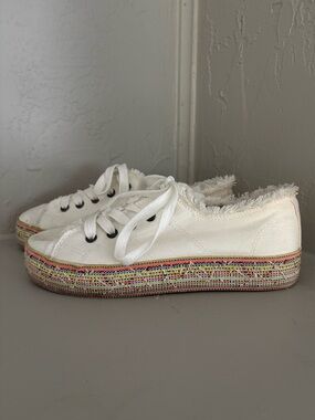 Rocket Dog White Canvas Low-Top Sneakers with Multicolor Trimmings Size 8